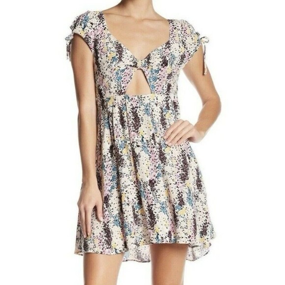 Free People Miss Right Ivory Pink Floral Mini Dress Size Small Cut Out - Picture 1 of 12